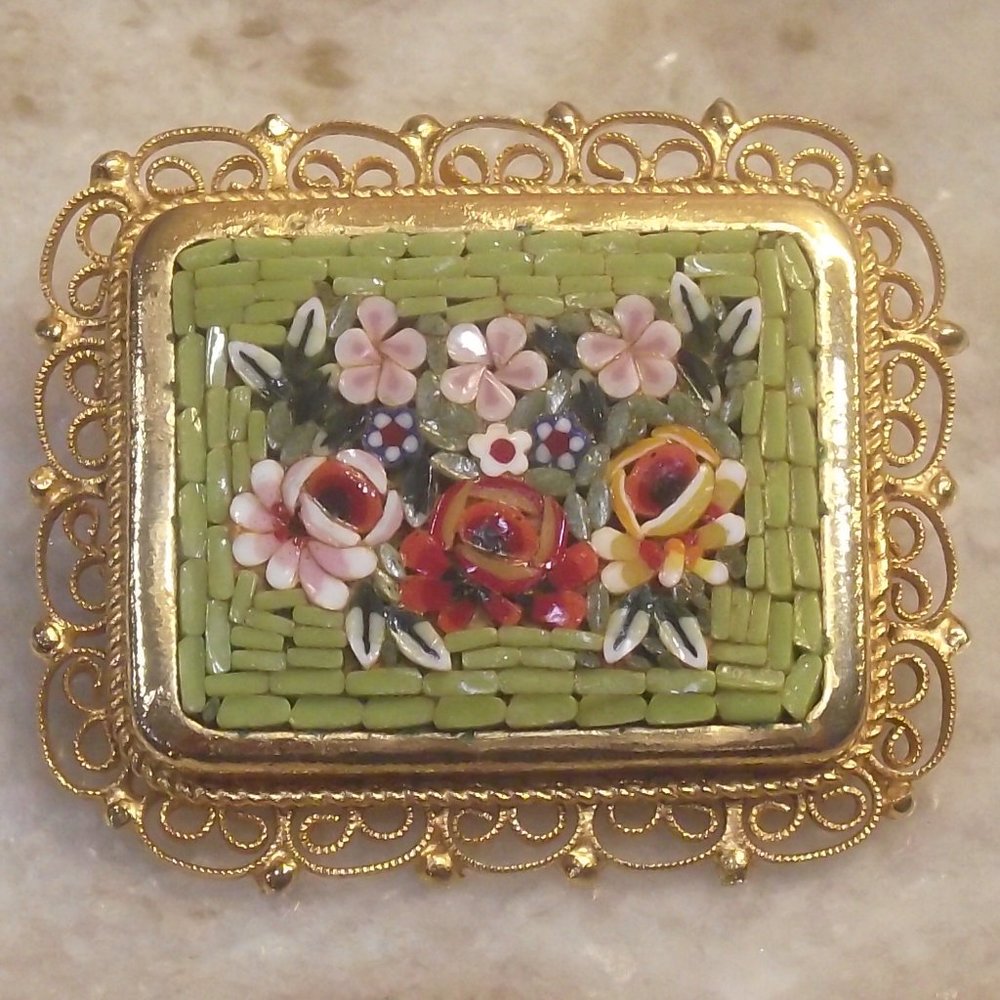 Micro Mosaic pin green rectangle Italy
